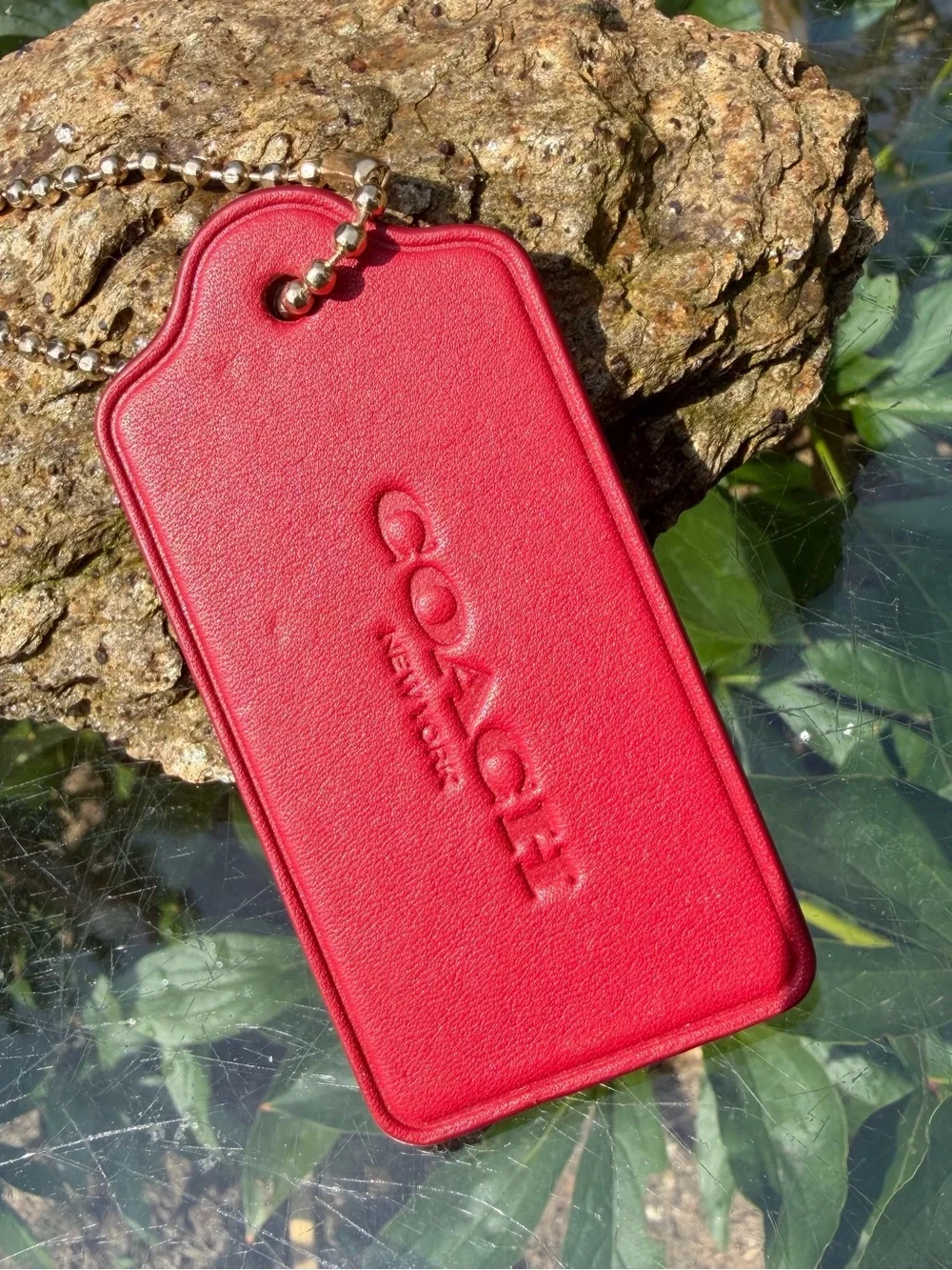 Coach Large Leather Hangtag with Gold Pig Print, 1 3/4” (L) x 3” (H)